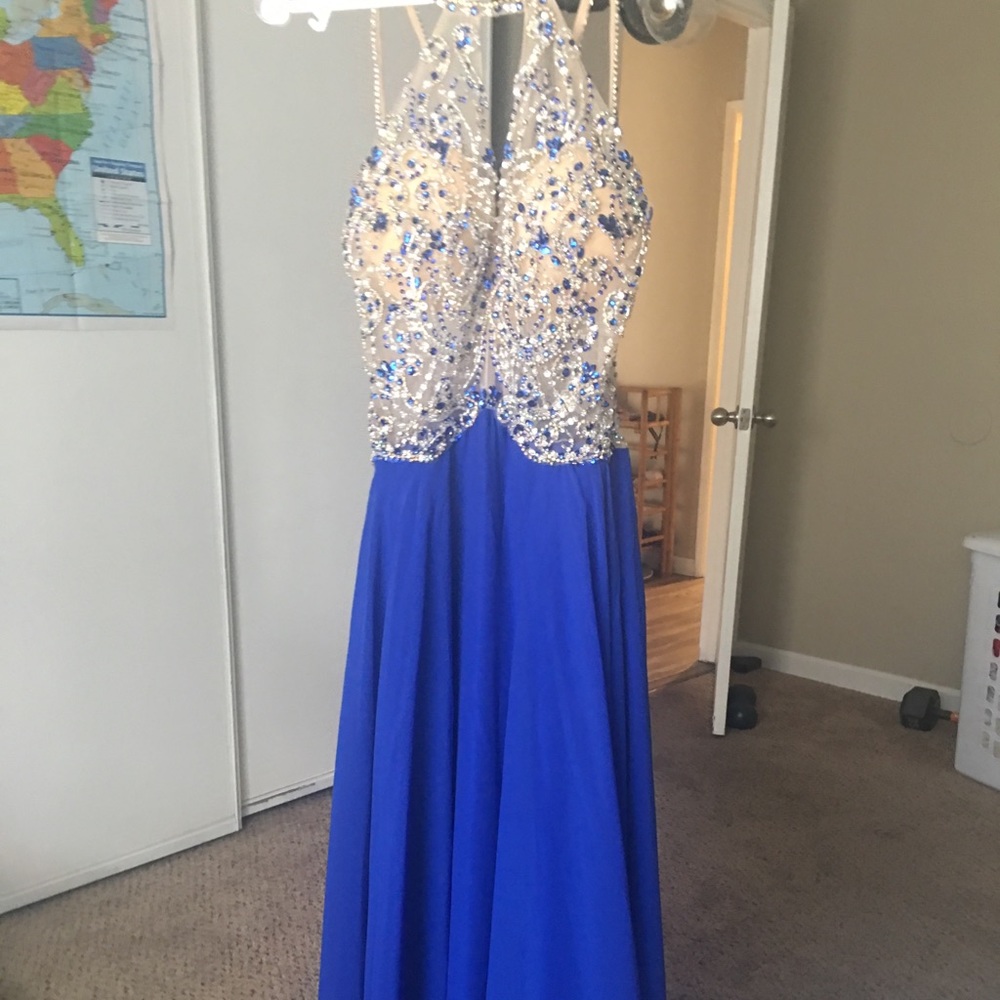 CLEAR OUT SALE Royal Blue Beaded Prom Dress
